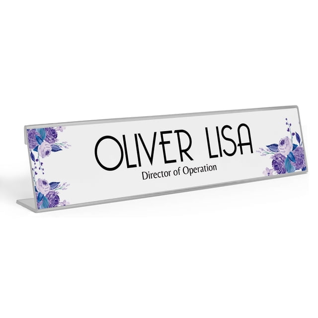Printtoo Personalized Desk Name Plate Pretty Floral Custom Acrylic Office Desk Name Plate Accessory 2x8 Inches