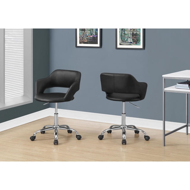 Monarch Specialties Office Chair, Adjustable Height, Swivel, Ergonomic, Armrests, Computer Desk, Work, Metal, Pu Leather Look, Black, Chrome, Contemporary, Modern