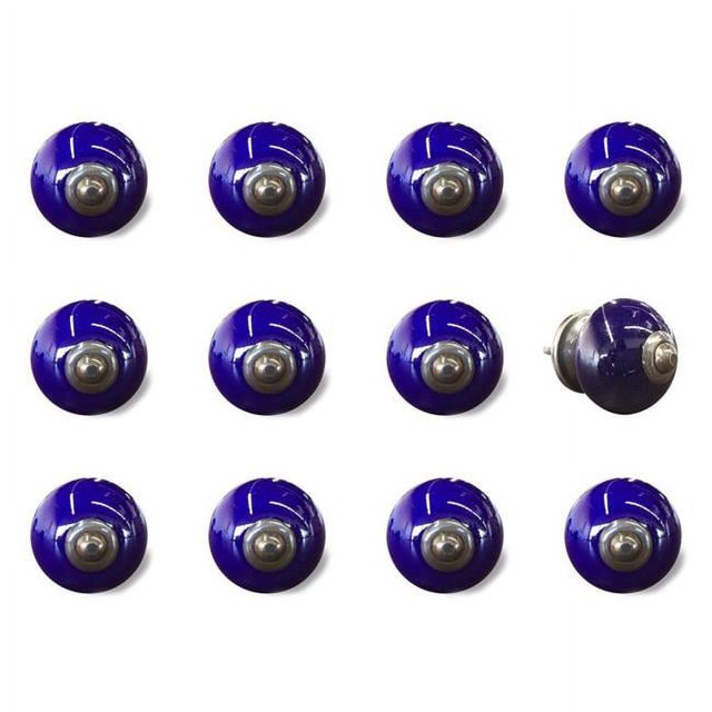 Knob-it 676685032980 Ensemble de Boutons Ronds Vintage Peints à la Main - Bleu - Lot de 12
