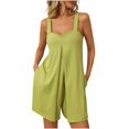 thumbnail image 1 of Yanlir 2025 Spring Summer Rompers for Women's Fashion Solid Round Neck Overalls Elastic Strap Sleeveless Pockets Short Jumpsuit(Green#1,M), 1 of 7