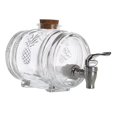 Abbracc Distributeur de Boissons en Verre en Forme de Baril 1 Pot Verrerie de Divertissement avec Couvercle Robinet en Verre