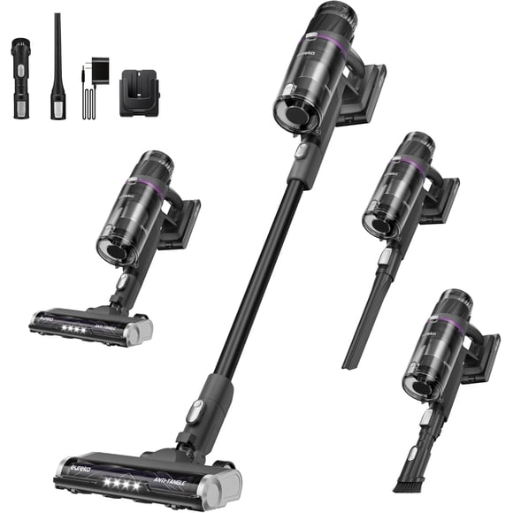 Eureka Aspirateur Sans Fil Puissant pour Plancher Dur et Poils d'Animaux, Balai Sans Fil Léger, Portable et Pratique et Aspirateur à Main avec Phare DEL, Noir, ReactiClean NEC440BK avec Brosse Anti-Enchevêtrement