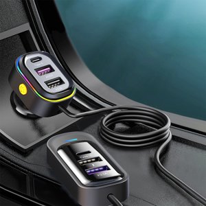 TopLLC Multifonctionnel 66W Chargeur de voiture pour recharge rapide de voiture chargeur de téléphone mobile arrière LED Lumière ambiante 6-port Expansion largement applicable pour les chargeurs de batteries de wagons intelligents