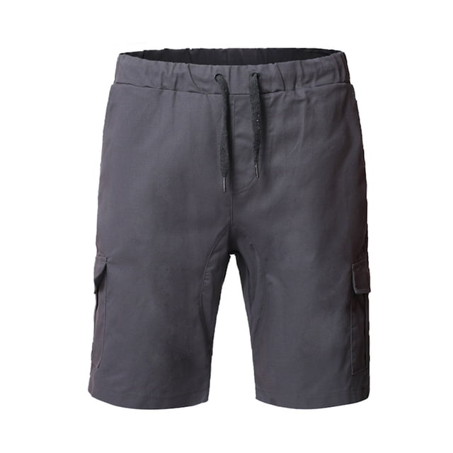 Mens Shorts Casual Solid Color Pocket High Waist Drawstring Knee Length Shorts Pants with Multi Pockets