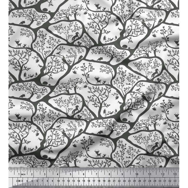 Soimoi Polyester Crepe Fabric Animal & Tree Print Fabric by Yard 52 Inch Wide