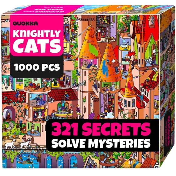 Quokka Jigsaw Puzzles for Adults - 1000 Piece Puzzles Knightly Cats with Extra Fun in Premium Box