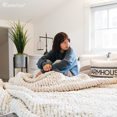 thumbnail image 4 of Comtest Chunky Knit Throw Blanket Chenille, Beige, 50"x60"(Office Size), 4 of 6