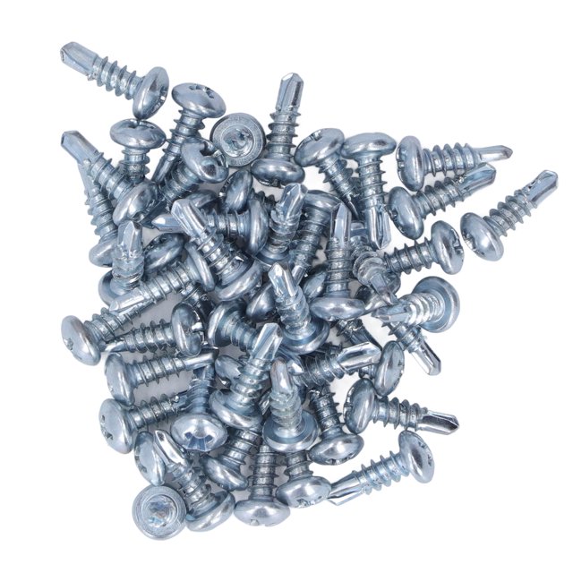 50 Pcs Vis de Perceuse à Tête Ronde Acier au Carbone Bleu Blanc Vis de Perceuse en Zinc Vis Auto-Perçantes Galvanisées 4,2x13 mm pour Réparation de Machine