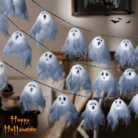 Aufmer 2 Pcs 20 LED Halloween String Lights, 118in Battery-Powered Ghost Lights for Indoor/Outdoor Decor(Multicolor)
