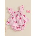 thumbnail image 3 of Baby Girl Summer Outfits Bow Print Sleeveless Ruffle Tops with Elastic Waist Shorts 2 Pcs Set, 3 of 8