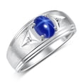 thumbnail image 3 of RYLOS Men's Rings Sterling Silver Classic 8X6MM Oval Gemstone &  Diamond Ring Color Stone Birthstone Rings For Man Silver Rings (Blue Star S, 10) Size 10, 3 of 7
