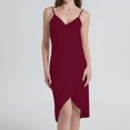 thumbnail image 1 of Ladies Sling Midi Dress Asymmetric Solid Color Slim Fit Backless Vacation Outfit, 1 of 9