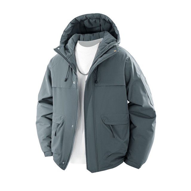 Mens Waterproof Jacket Men's Waterproof Hooded Jacket with Thick Long Sleeves in Solid Color Long Jacket for Men