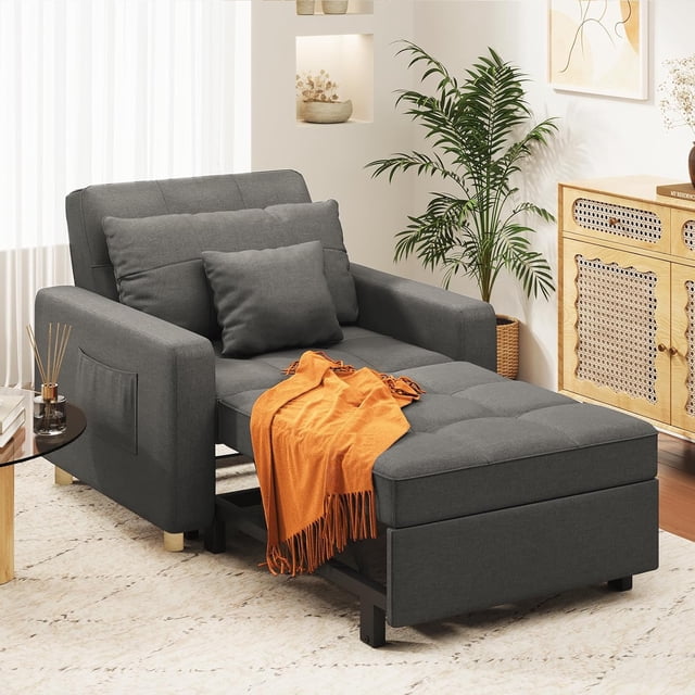 AECOJOY Fauteuil Convertible 3 en 1 36 Po (91 cm) avec Dossier Réglable et 2 Coussins - Gris Moderne