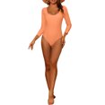 thumbnail image 2 of INSPIRE CHIC Women's 1 piece Long Sleeve Swimsuit Scoop Neck Backless Basic Rashguard Swimwear Bathing Suits Orange L, 2 of 5