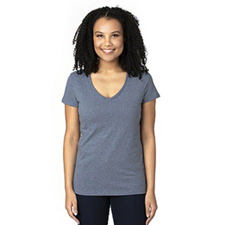 T-Shirt à Manches Courtes Col en V pour Femmes - Marine Chiné - TG