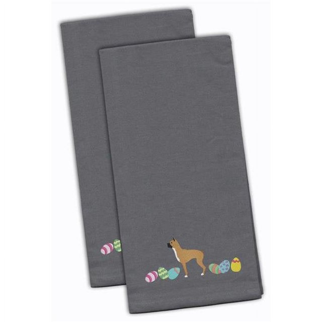 Carolines Treasures CK1615GYTWE Boxer Easter Gray Embroidered Kitchen Towel - Set of 2