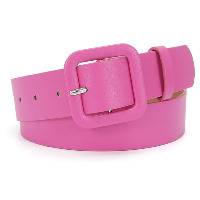 RYGRZJ Womens Candy Color PU Leather Belt with a wide square elastic waistband in vibrant pink. Made from durable PU leather, it measures 105cm by 3.8cm. The retro thick square buckle adds elegance, while the candy color enhances its fashionable appeal. Perfect as a women's accessory for casual wear or dressing up, it highlights the waistline with comfort and style.