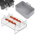 thumbnail image 3 of MesaSe 2Pcs Air Fryer Accessories Set with Air Fryer Silicone Pot and Double Layer Rack with Skewer Reusable Air Fryer Liner with Handle Stainless Steel Air Fryer Rack with 4 Skewers, 3 of 6