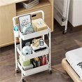 thumbnail image 2 of Pemberly Row 3-Tier Metal Storage Utility Rolling Cart with Foldable in White, 2 of 27