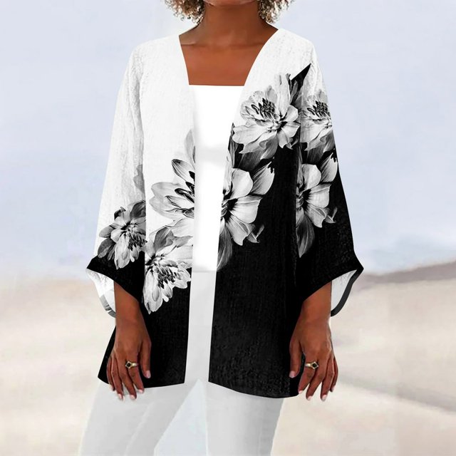 MesaSe Cardigan pour Femmes Mode Décontractée Rétro Imprimé Léger Longueur Moyenne Veste Cardigan Noir L