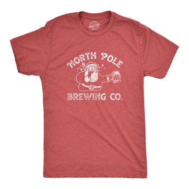 Mens North Pole Brewing Co T Shirt Funny Xmas Beer Company Santa Drinking Tee for Guys  (Heather Red - BREWING) - XXL