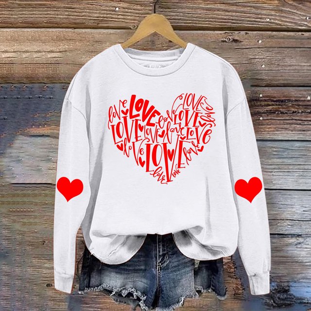 Meichang Sweat-Shirt Femme Saint-Valentin Graphique Cœur Amour Décontracté Col Rond Manches Longues Coupe Ample Saint-Valentin