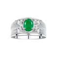 thumbnail image 1 of RYLOS Men's Rings Sterling Silver Rings Classic Designer Style 8X6MM Oval Gemstone &  Diamond Ring Emerald May Birthstone Rings For Men  Size 9, 1 of 7