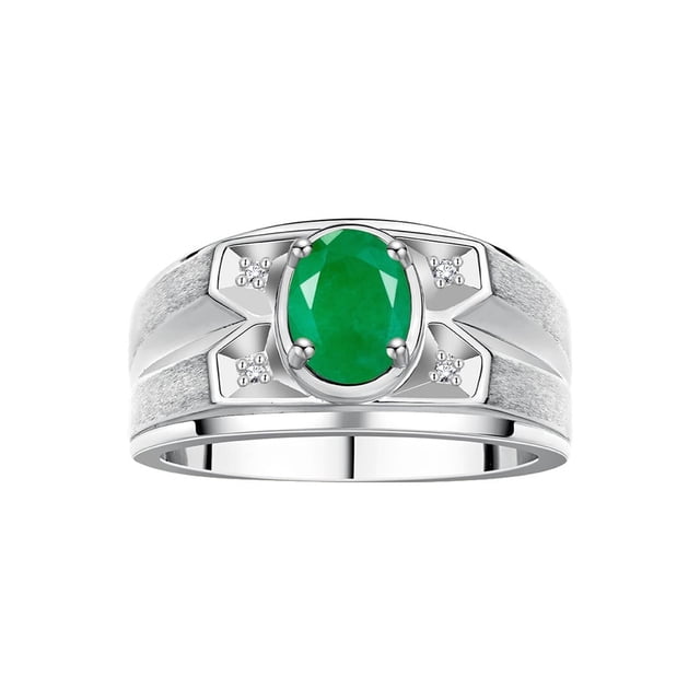 RYLOS Men's Rings Sterling Silver Rings Classic Designer Style 8X6MM Oval Gemstone & Diamond Ring Emerald May Birthstone Rings For Men Size 9