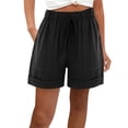 thumbnail image 1 of Timegard Wide Leg Shorts for Women Cotton Linen Elastic High Waisted Drawstring Loose Shorts with Pockets, 1 of 7