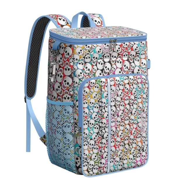 Floral Skull Pattern Backpack Cooler – Leakproof Insulated Cooler Bag with Gothic Wings, Snakes, and Fire Print for Outdoor Use