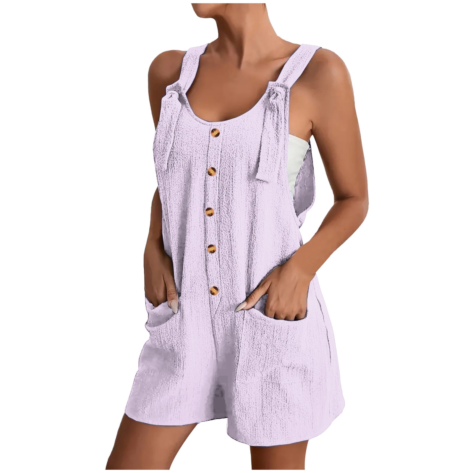AherBiu Womens Short Jumpsuits Sleeveless Suspenders Wide Leg Shorts Rompers Overalls with Pockets