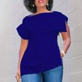 thumbnail image 1 of Liquidation & Promo, T-shirt Blouse Décontracté à Col Rond Manches Courtes Bouffantes avec Fermeture Éclair pour l'Été et Usage Quotidien Polyvalent 95 % Polyester, 5 % Spandex, Bleu, Sopatenor, 1 of 9