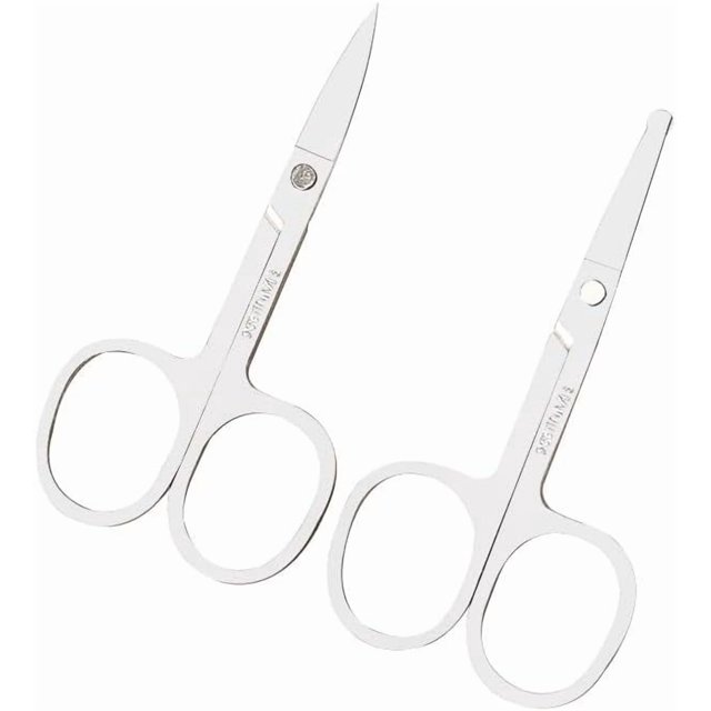 LORJE Facial Hair Small Grooming Scissors - Eyebrow, Nose Hair, Eyelashes, Ear Trimming Kit- Curved and Rounded Safety Tip Clippers for Nose Hair Cutting