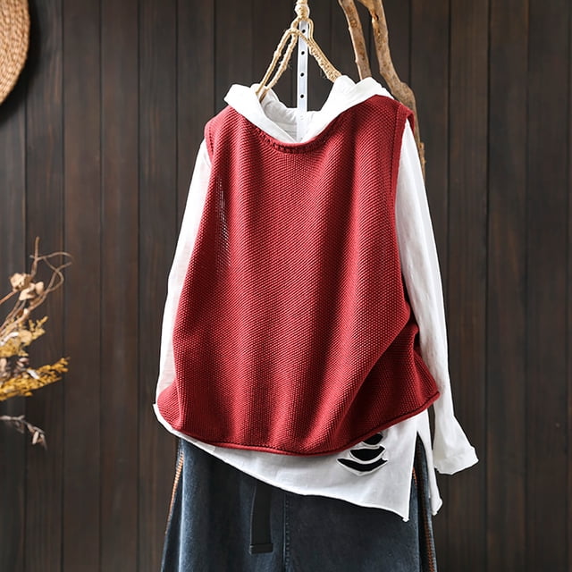 Women's Solid Color Knitted Vest Loose Large Sized Versatile Coat for Layering over Shirts or Tees, Soft Knit Fabric