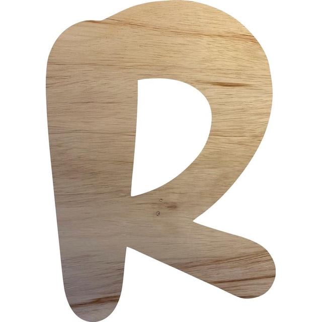 Wood Letter R Craft Shape, Unfinished 5'' Tall Small Kids Wooden Letter, Brownie Font