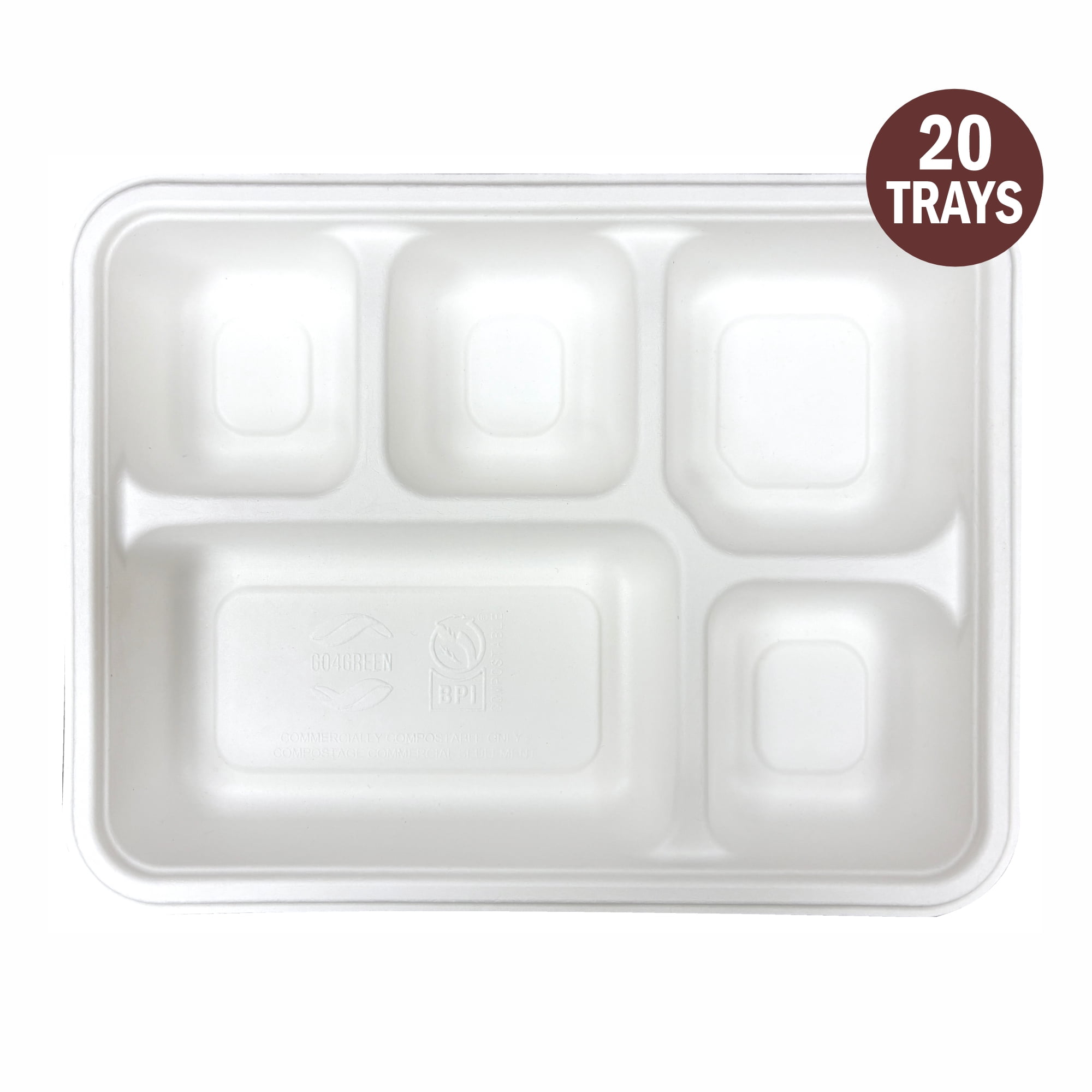 Plateau Go4Green à 5 compartiments en amidon de maïs, lot de 20