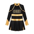 thumbnail image 3 of Lejafay Robe de Danse de Cheerleading Ballet pour Filles Uniforme Scolaire Robe Plissée à Manches Longues Tenues d'Halloween Noir&Or 12, 3 of 4