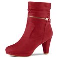 thumbnail image 1 of Unique Bargains Bottes Mi-Mollet à Plateforme à Talons Hauts à Fermeture Éclair à la Cheville pour Femmes Rouge (Taille 7,5), 1 of 7