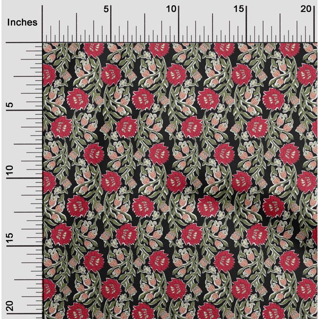 oneOone Viscose Chiffon Fabric Leaves & Floral Block Decor Fabric Printed BTY 42 Inch Wide