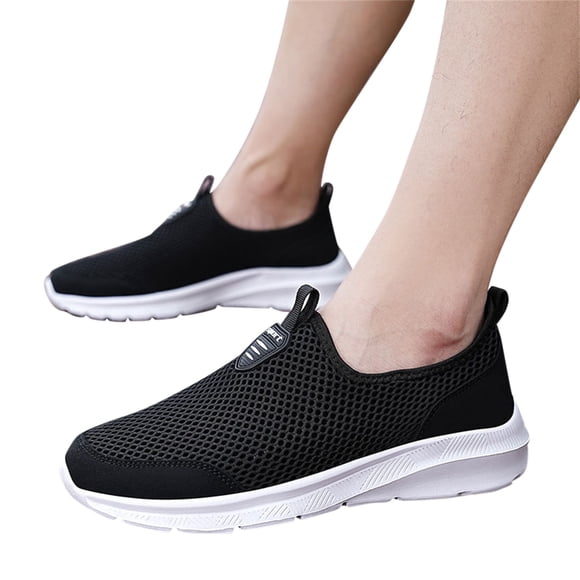 Dakaela Mens Walking Shoes Lightweight Slip on Running Shoes Mesh Workout Athletic Tennis Shoes White 8.5