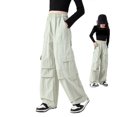 thumbnail image 3 of Girls' Vintage Cargo Pants with Pockets - Polyester, Solid Color, Streetwear Style, 4-14 Years, Relaxed Fit, 3 of 3
