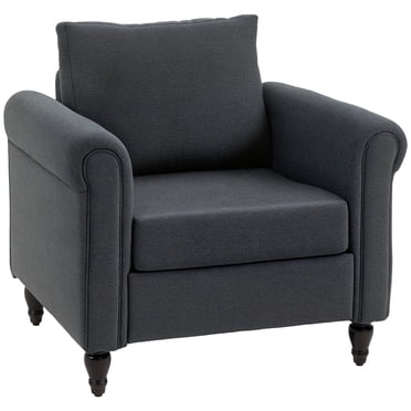 HOMCOM Vintage Accent Chair, Upholstered Armchair with Rubber Wood Legs