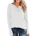 thumbnail image 1 of Timegard Womens Tops Long Sleeve Notched V-Neck Button Comfy Tee Fall Casual Loose Shirts Tops Blouse, 1 of 4