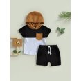 thumbnail image 2 of xiaxaixu Kid Boy Pants Suit, Casual Party Hooded Neck Short Sleeve Tops + Drawstring Solid Color Pants, 2 of 9