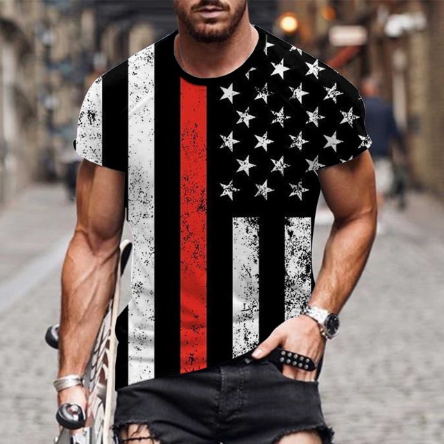Snoarin T-Shirts pour Hommes Mode Hommes Manches Courtes Col Rond Imprimé T-Shirt Décontracté Hauts Blouse Chandails du 4 Juillet pour Hommes en Liquidation