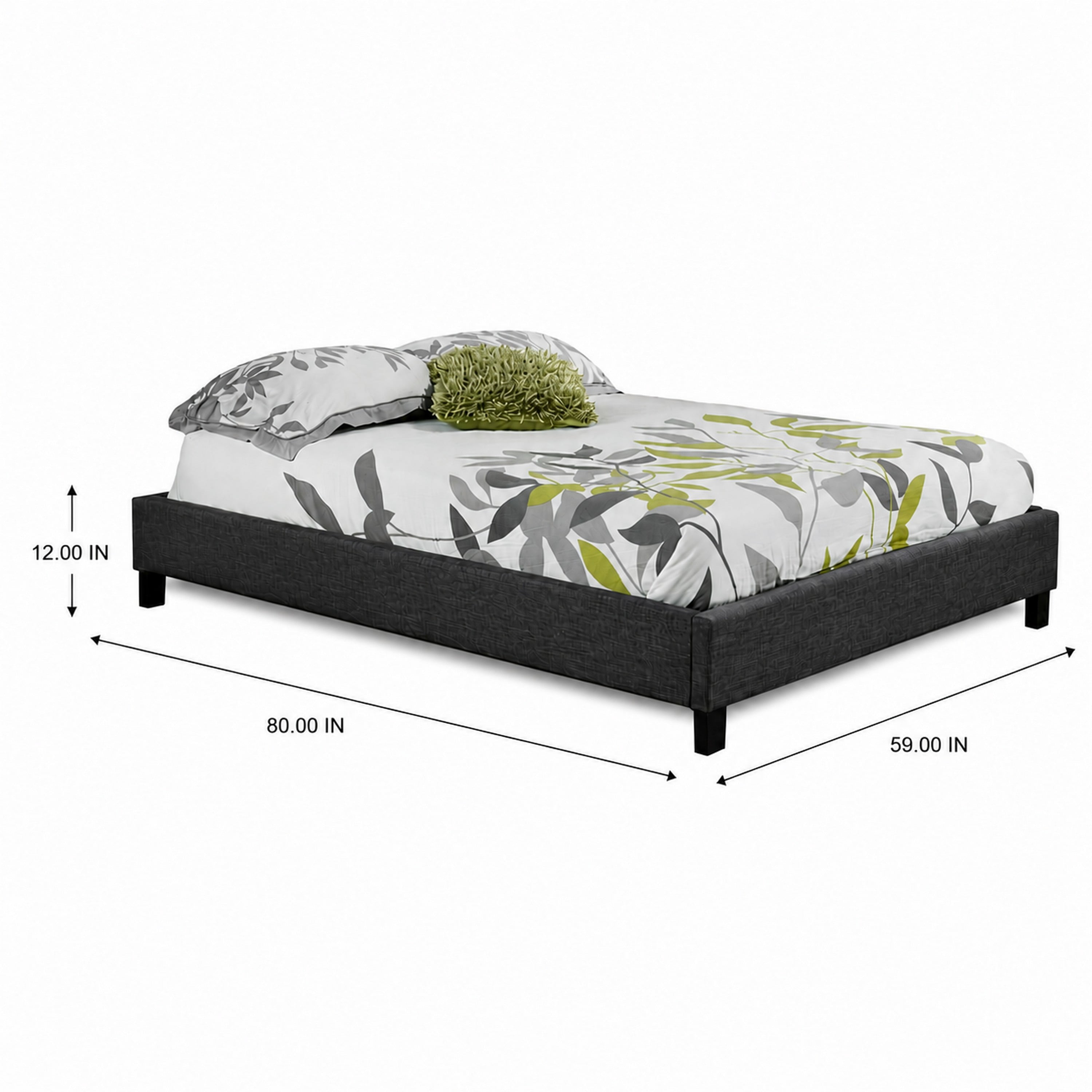 Brassex Soho Lit plateforme double rembourré pour chambre avec lattes courbées, sans sommier requis et tissu polyester, gris