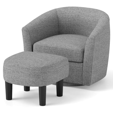 Costway Swivel Barrel Chair with Ottoman Footrest Curved Backrest & Armrests Living Room