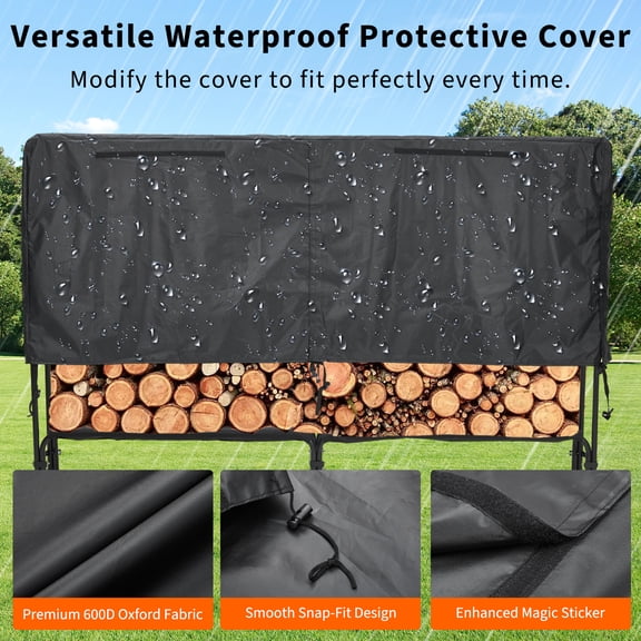 Firewood Rack Cover Set Heavy Duty Steel Log Holder for Outdoor/Indoor Use Waterproof Storage for Patio, Fireplace & Backyard Ventilated Design Hold