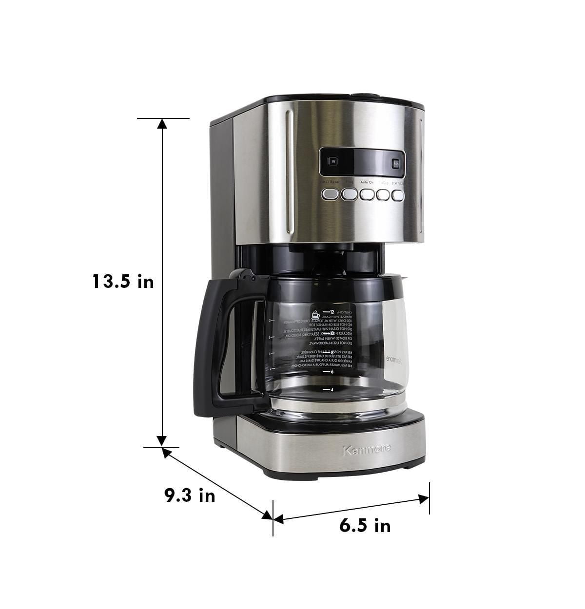Kenmore Programmable 12-Cup Coffee Maker, Stainless & Black, Auto Brew & Keep Warm Functions